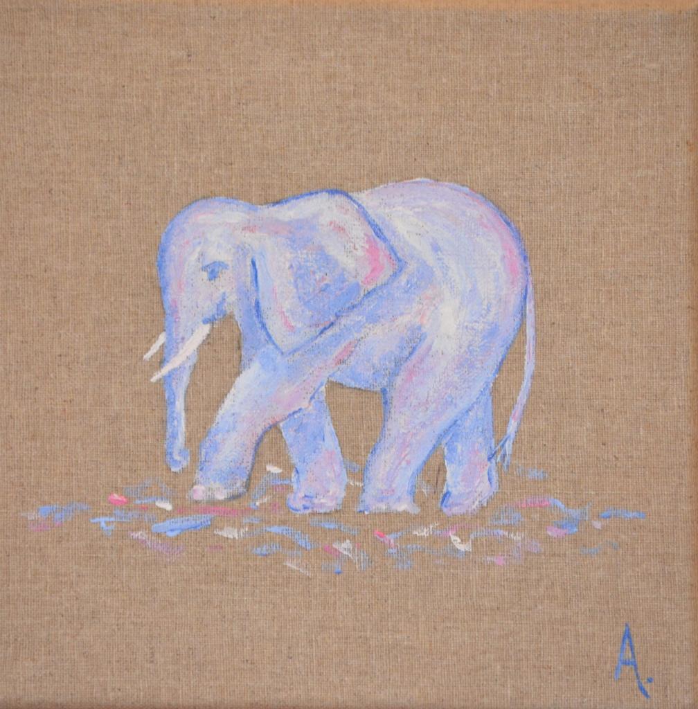 éléphant bleu ciel 20x20