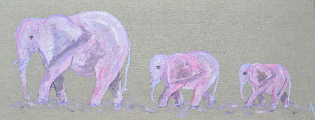 trois elephants roses  20X50